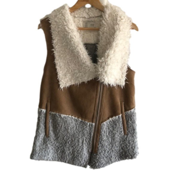 Anthropologie Jackets & Blazers - Anthropologie Brown Tan Cream Faux Shearling Vest